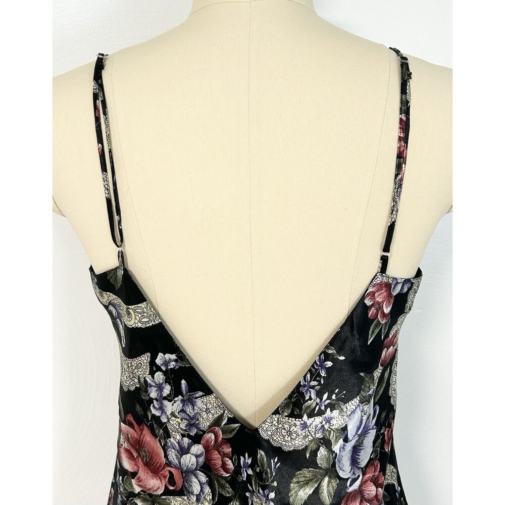 Vintage Victorias Secret Gold Label Black Floral Satin Lace Nightgown Chemise L - Picture 6 of 7